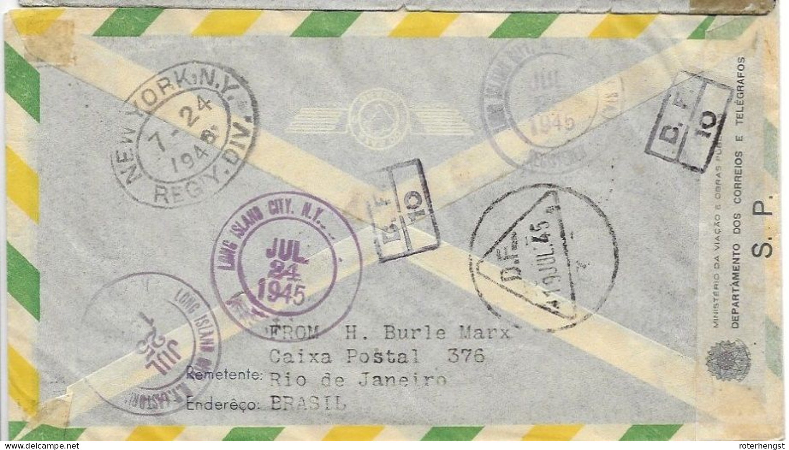 Brazil R-letter With Good Stamps CENSORED 18 July 1945 To New York Circulated FDC - Briefe U. Dokumente