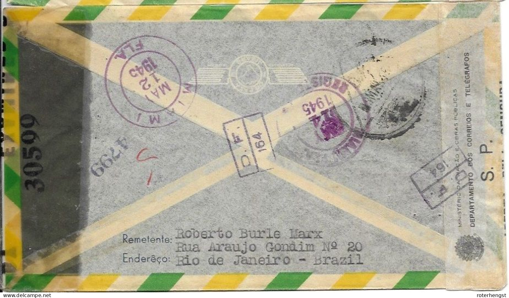 Brazil R-letter With Good Stamps CENSORED 8 May 1945 To USA Circulated FDC - Cartas & Documentos