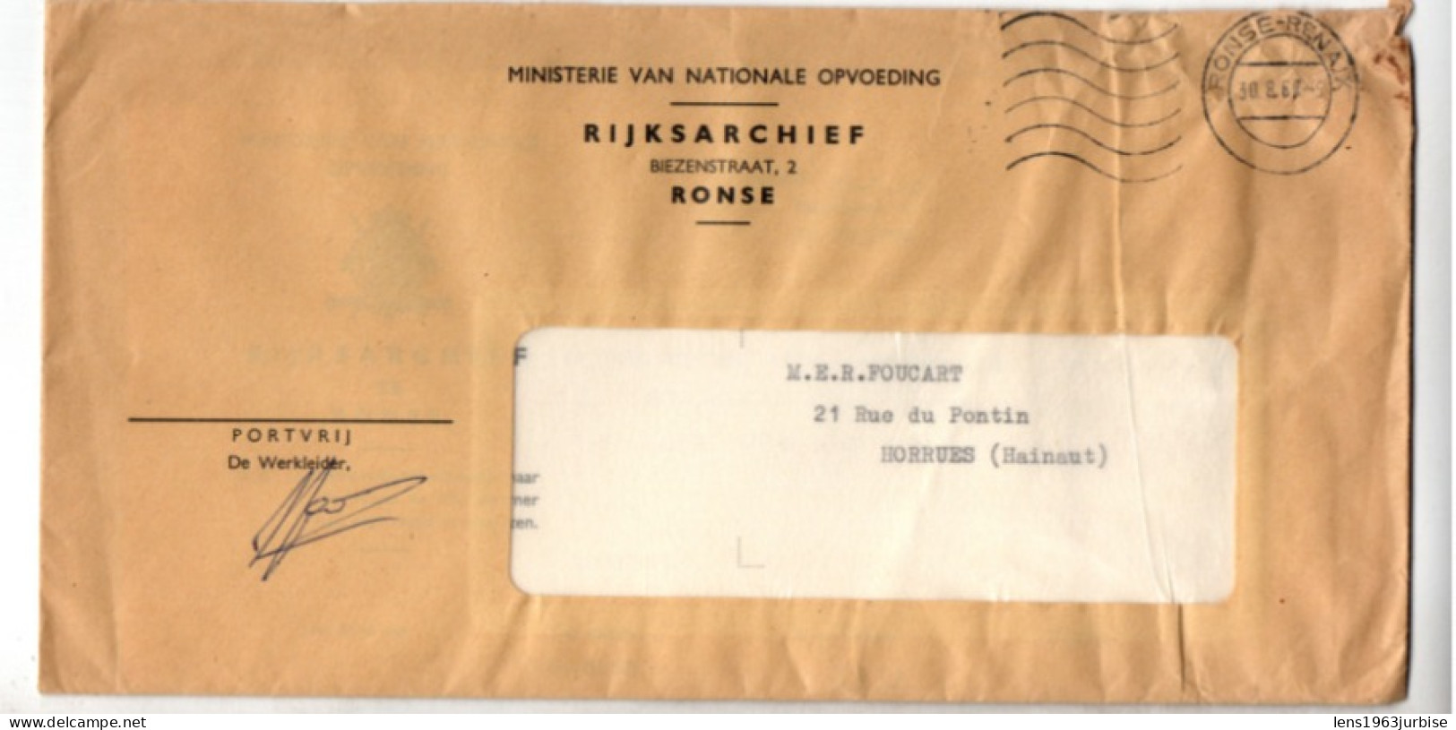 Ronse , Rijksarchief ( 1968 ) 1 Enveloppe + 1 Lettre - Ohne Zuordnung