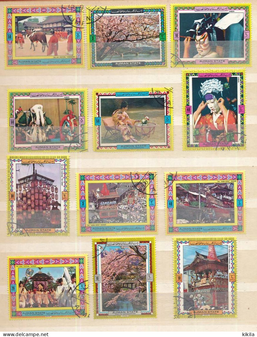 12 Timbres Oblitérés AJMAN STATE III-11 Scènes De La Vie Et Sites Du Japon II - Fotografía