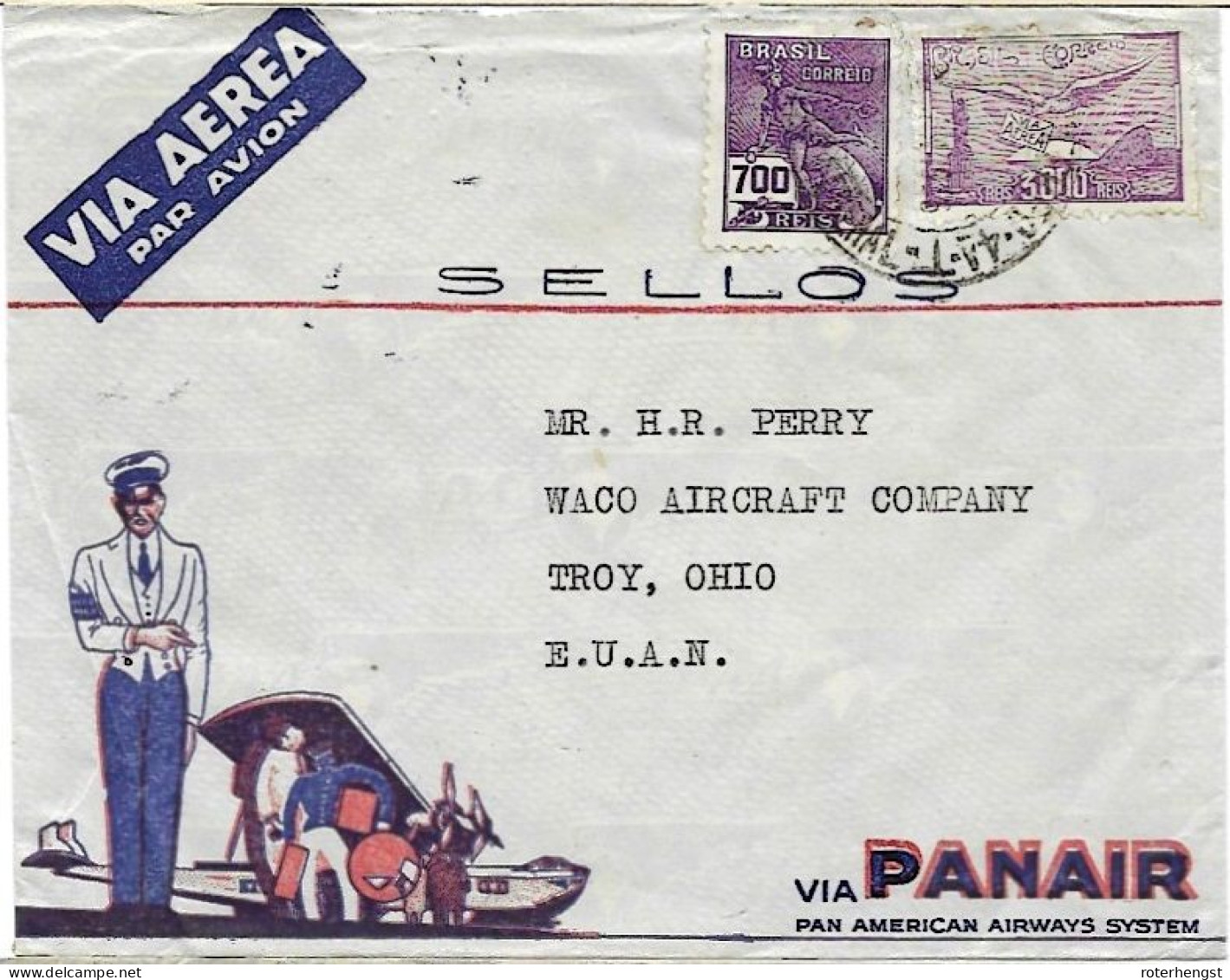 Brazil 1946 PANAIR Airmail Letter From Rio Hotel Gloria To Troy, Ohio USA - Covers & Documents