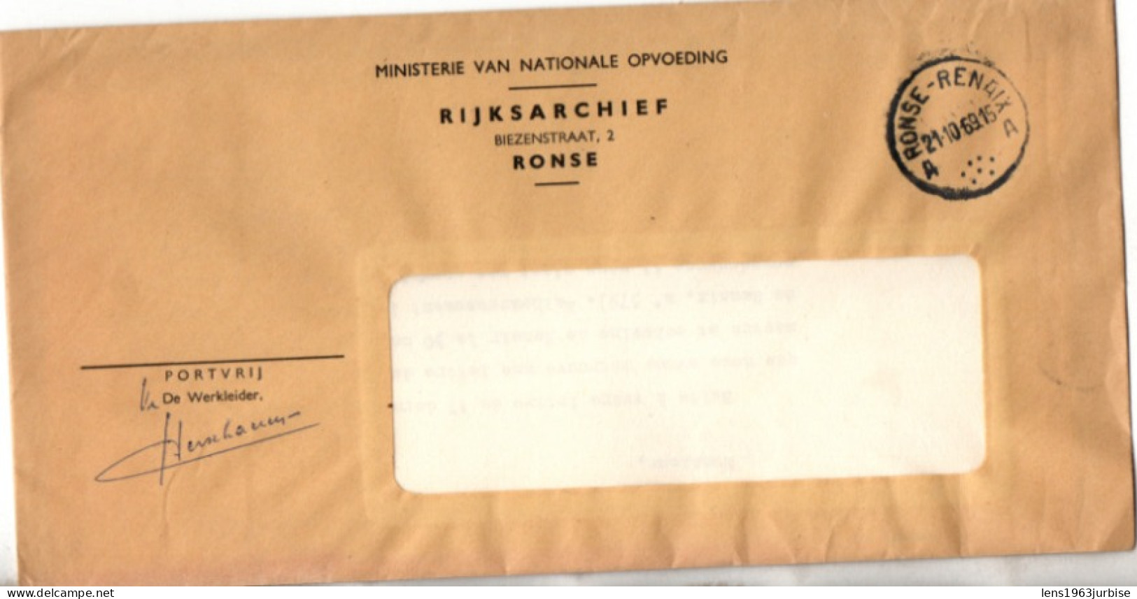 Ronse , Rijksarchief ( 1969 ) 1 Enveloppe + 1 Lettre - Ohne Zuordnung