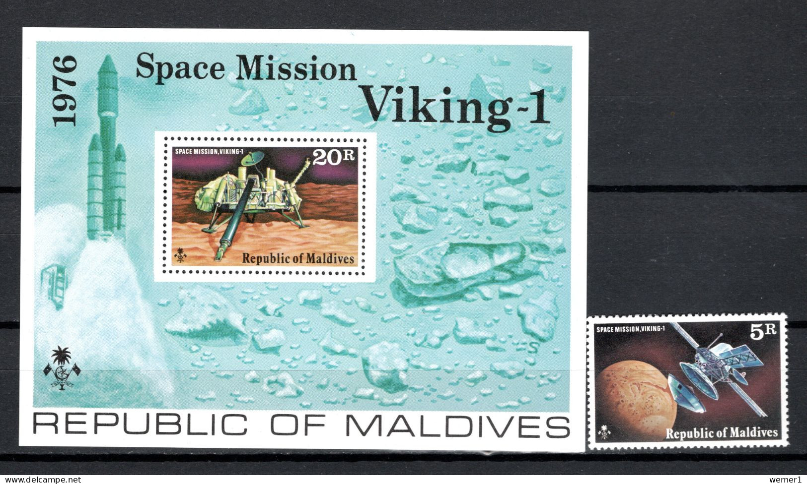 Maldives 1976 Space Viking Stamp + S/s MNH - Asie