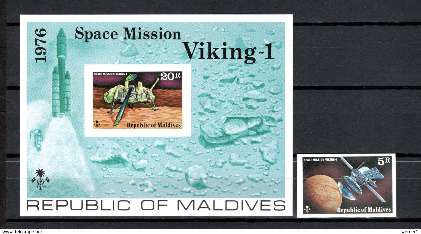 Maldives 1976 Space Viking Stamp + S/s Imperf. MNH -scarce- - Asie