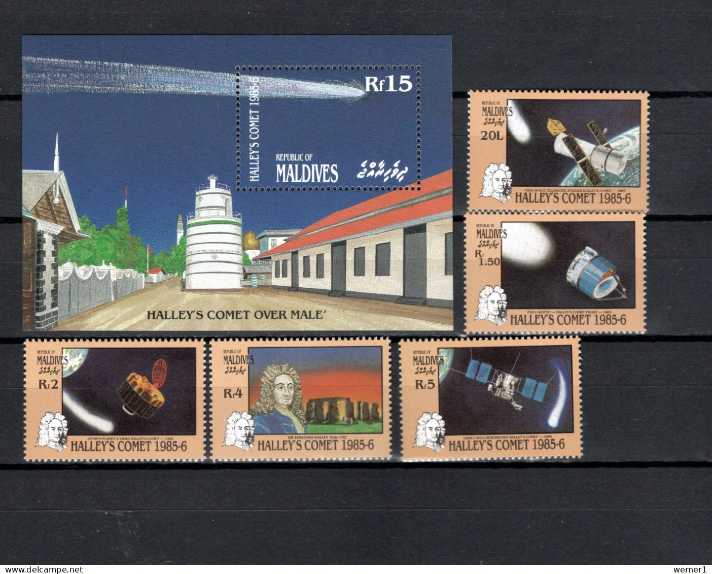 Maldives 1986 Space Halley's Comet Set Of 5 + S/s MNH - Asie