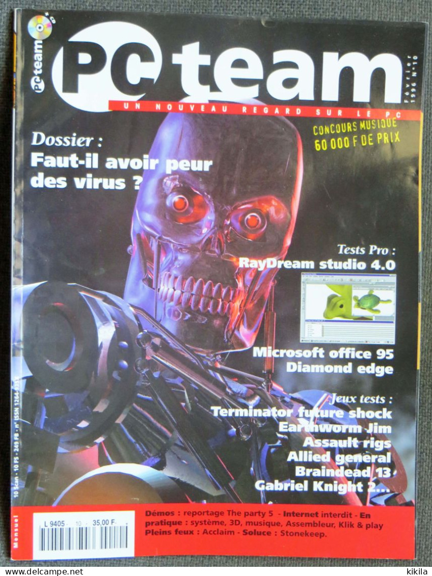 Journal Revue Informatique PC TEAM N° 10 Février 1996 Faut-il Avoir Peur Des Virus? - Test: RayDream Studio 4.0 - * - Informática