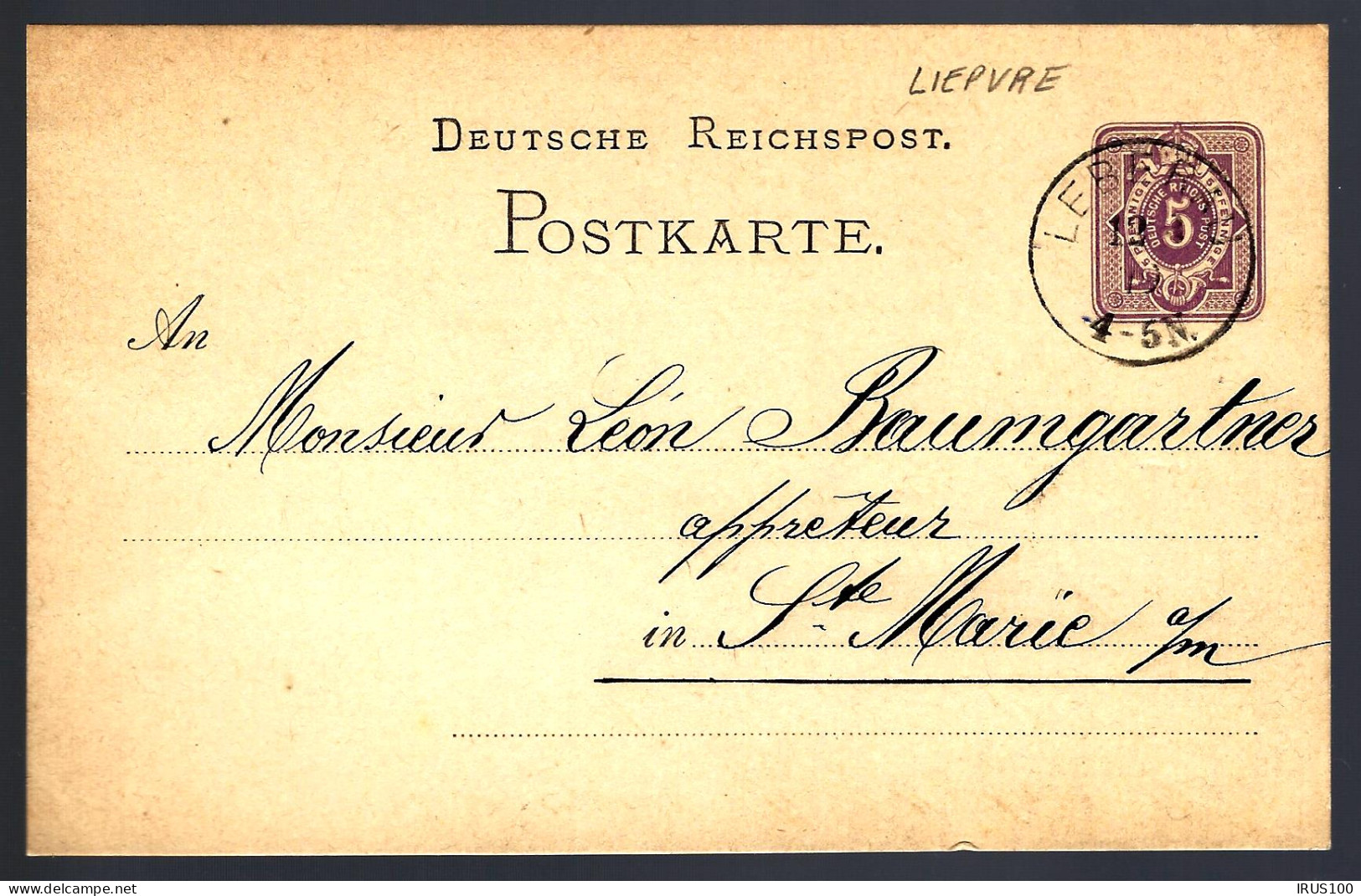 ENTIER POSTAL EN PROVENANCE LEBERAU - LIEPVRE - 1879 - POUR SAINT-MARIE-AUX-MINES - Sonstige & Ohne Zuordnung