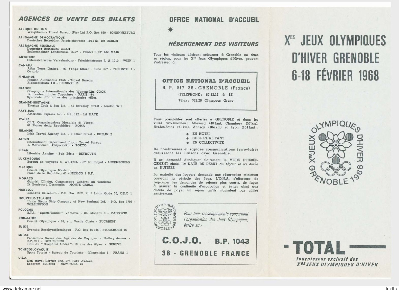 Dépliant 3 Volets Programme Et Tarif Des Billets Des Xèmes Jeux Olympiques D'Hiver De GRENOBLE 1968  Olympic Games 68 - Other & Unclassified