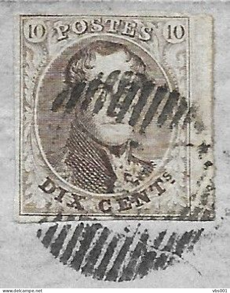 OBP10A (met Bladboord) Op Brief Uit 1860 Verzonden Vanuit La-Louviere Naar Soignies, Met Vertrek- En Aankomststempel - 1858-1862 Medallions (9/12)