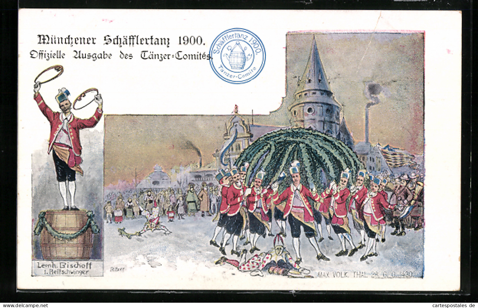 Lithographie München, Münchener Schäfflertanz 1900  - Danse