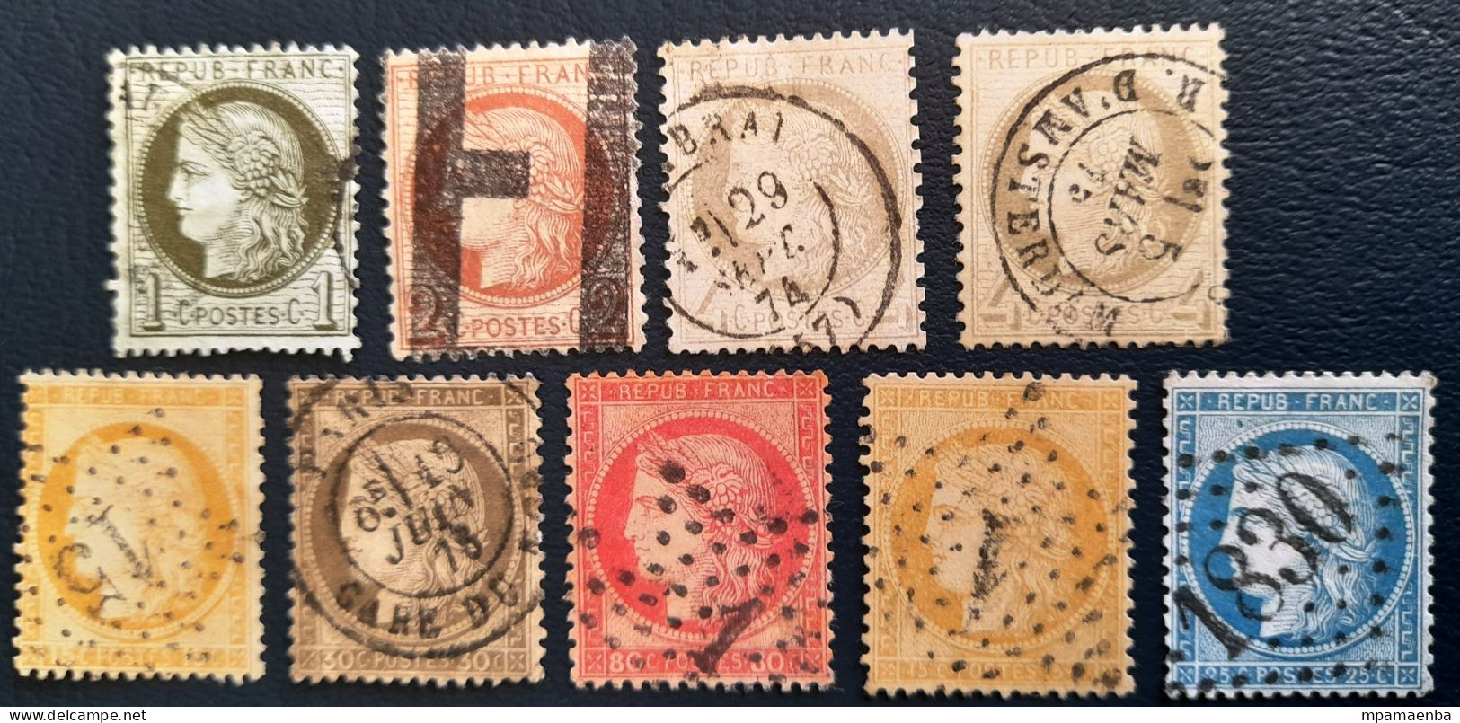 Numéros 50, 51, 52 (x2), 55, 56, 57, 59, 60, Timbres Oblitérés  Cote : 190 Euros, Pas D'aminci, - 1871-1875 Ceres