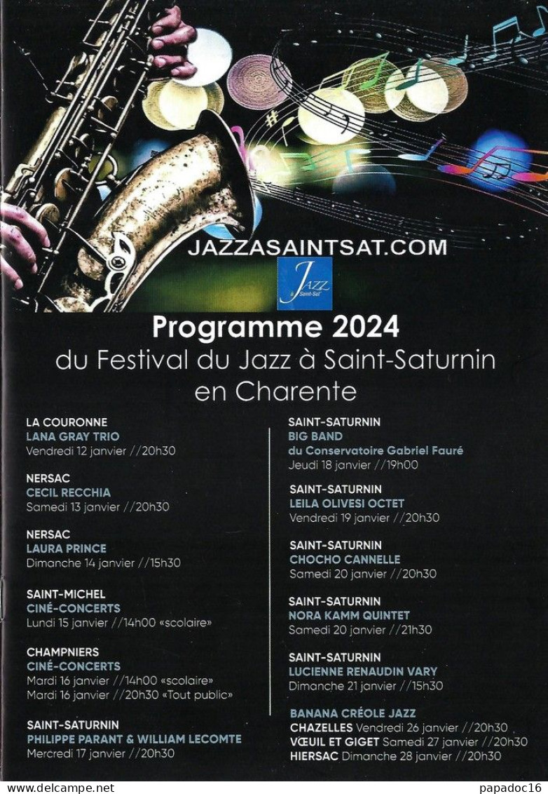 Programme - Festival Du Jazz à Saint-Saturnin En Charente - Janvier 2024 - Programmi