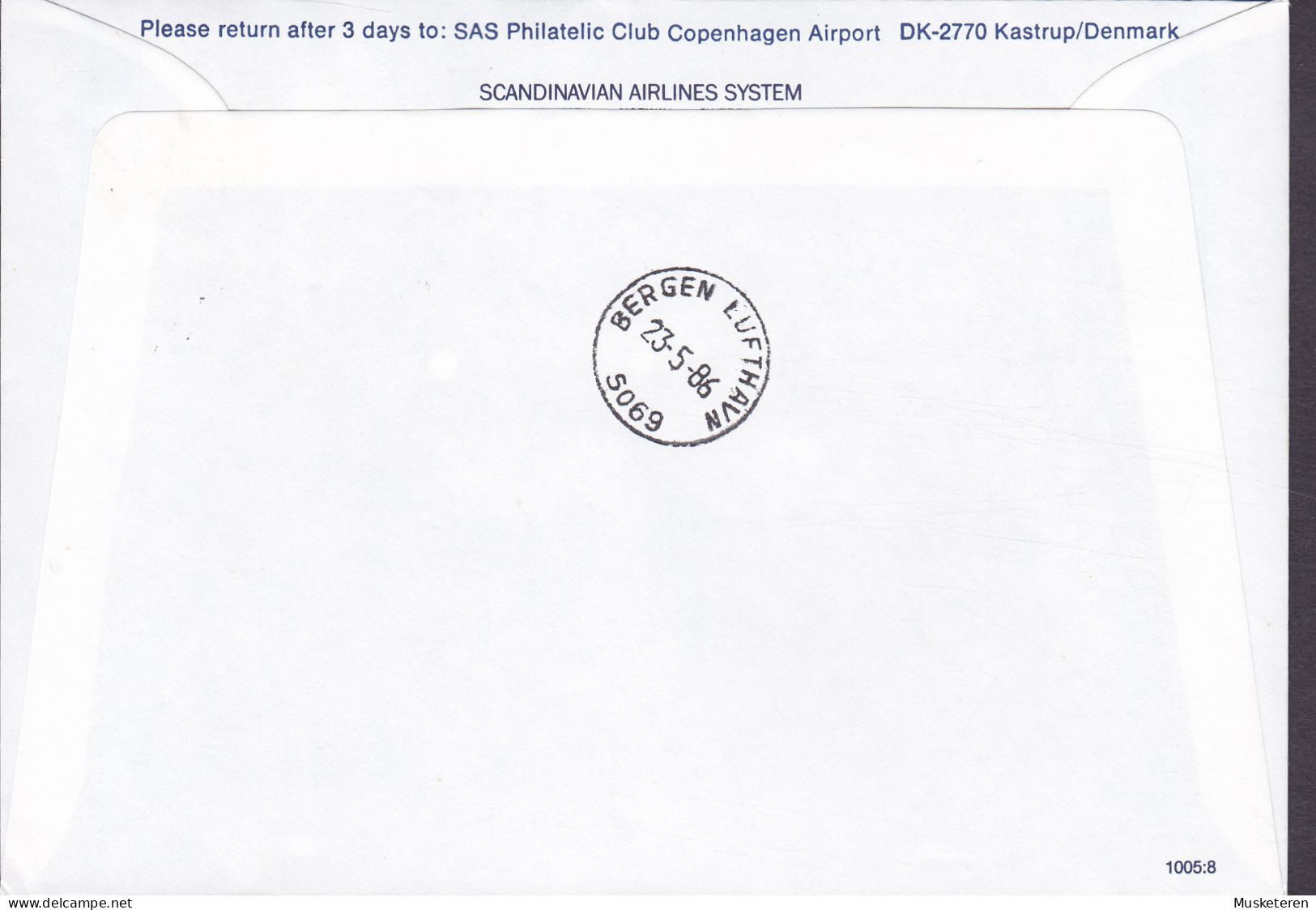 United States SAS First  Nonstop DC-10 Flight NEW YORK - BERGEN 1986 Cover Brief Lettre Public Hospitals Dog Hund Chien - Sobres De Eventos