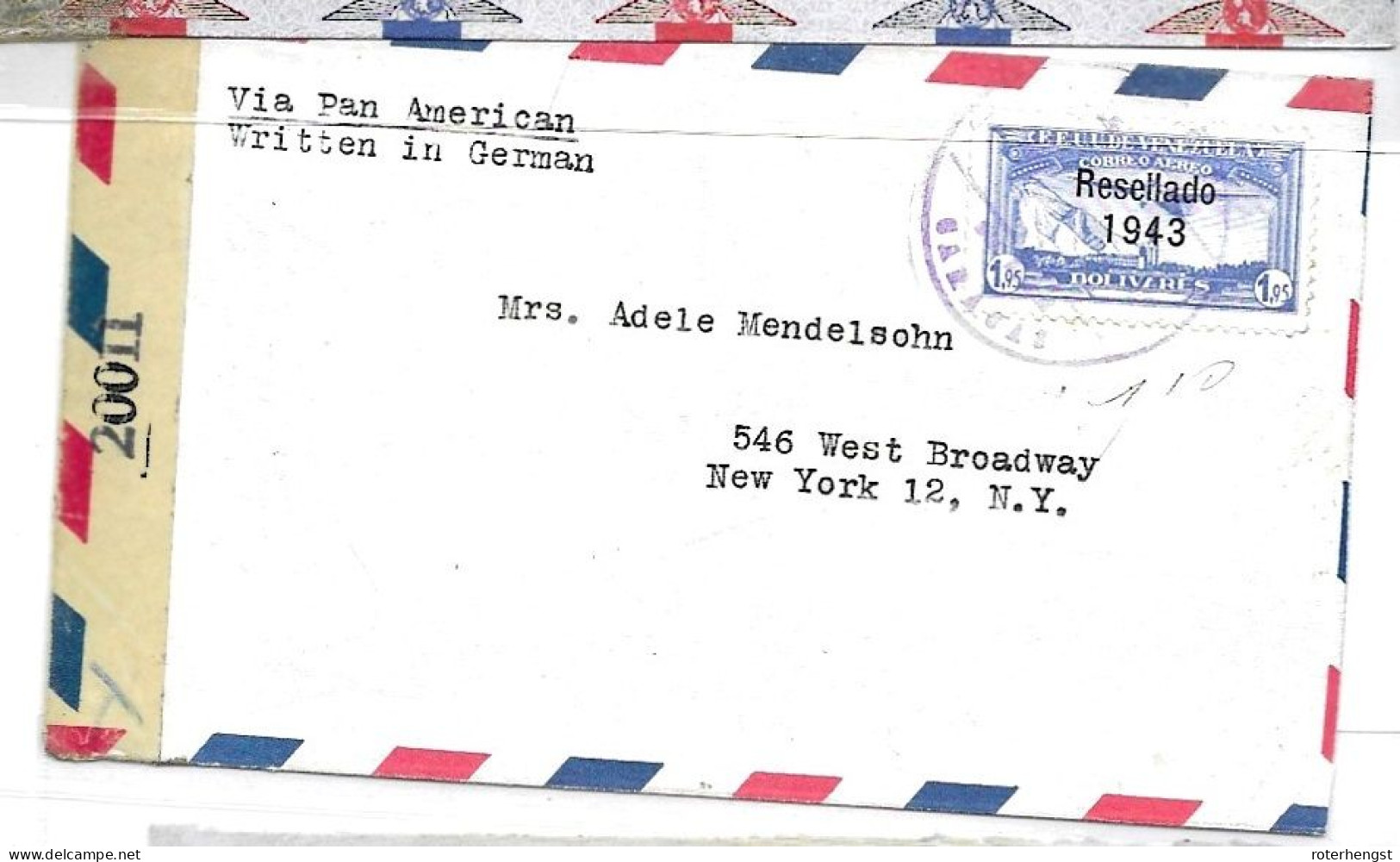 Venezuela 1943 GOOD STAMP Airmail Letter Caracas Bettelheim To New York - Venezuela