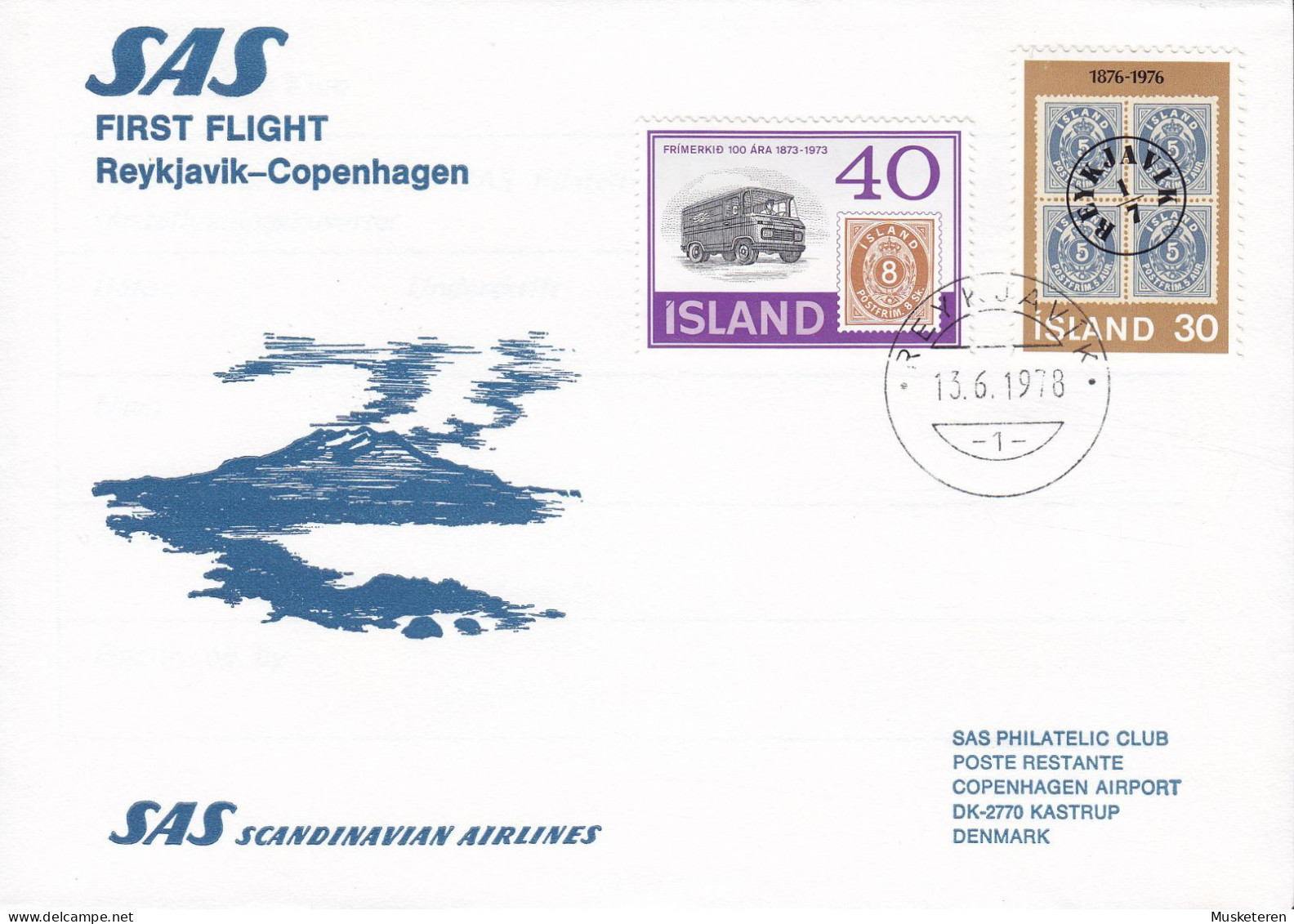 Iceland SAS First Flight REYKJAVIK - COPENHAGEN 1978 Cover Brief Lettre Stamp On Stamp Bus Omnibus Stamp - Airmail