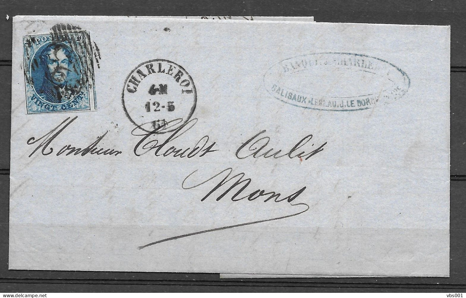 OBP11A Op Brief Uit 1861 Verzonden Charleroy (P25) Naar Mons, Met Vertrek - En Aankomstststempel - 1858-1862 Medallions (9/12)