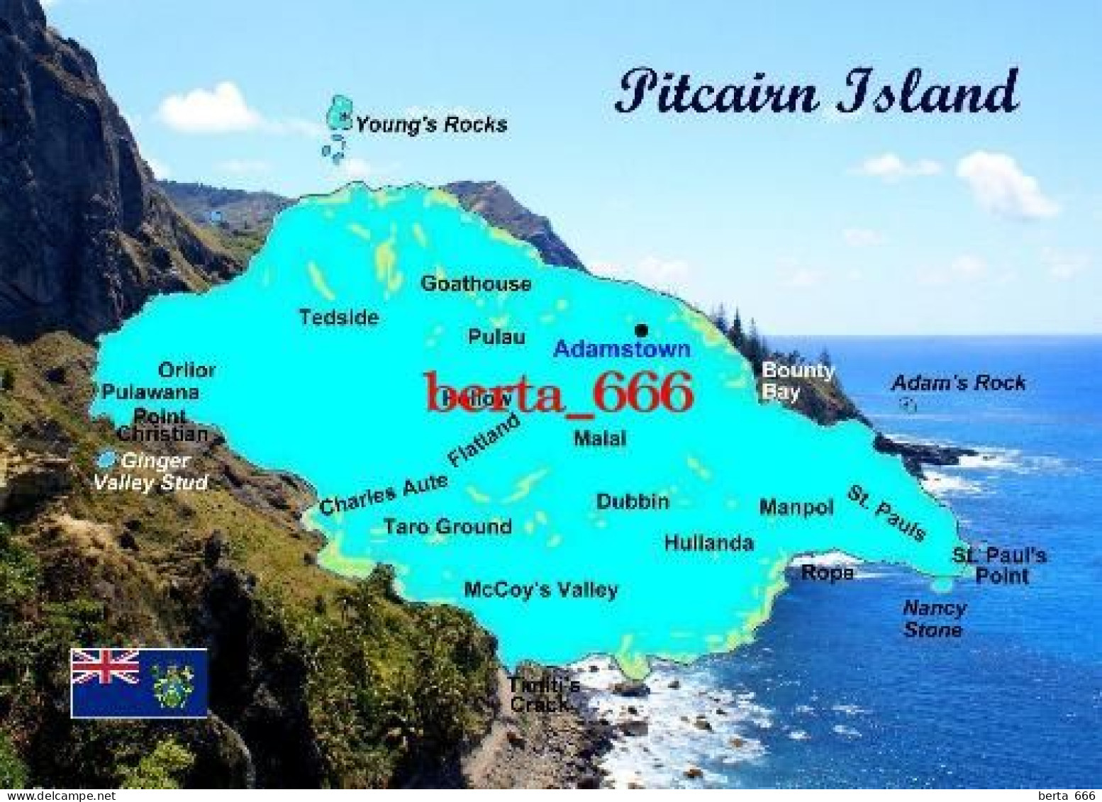 Pitcairn Island Map New Postcard * Carte Geographique * Landkarte - Pitcairn Islands