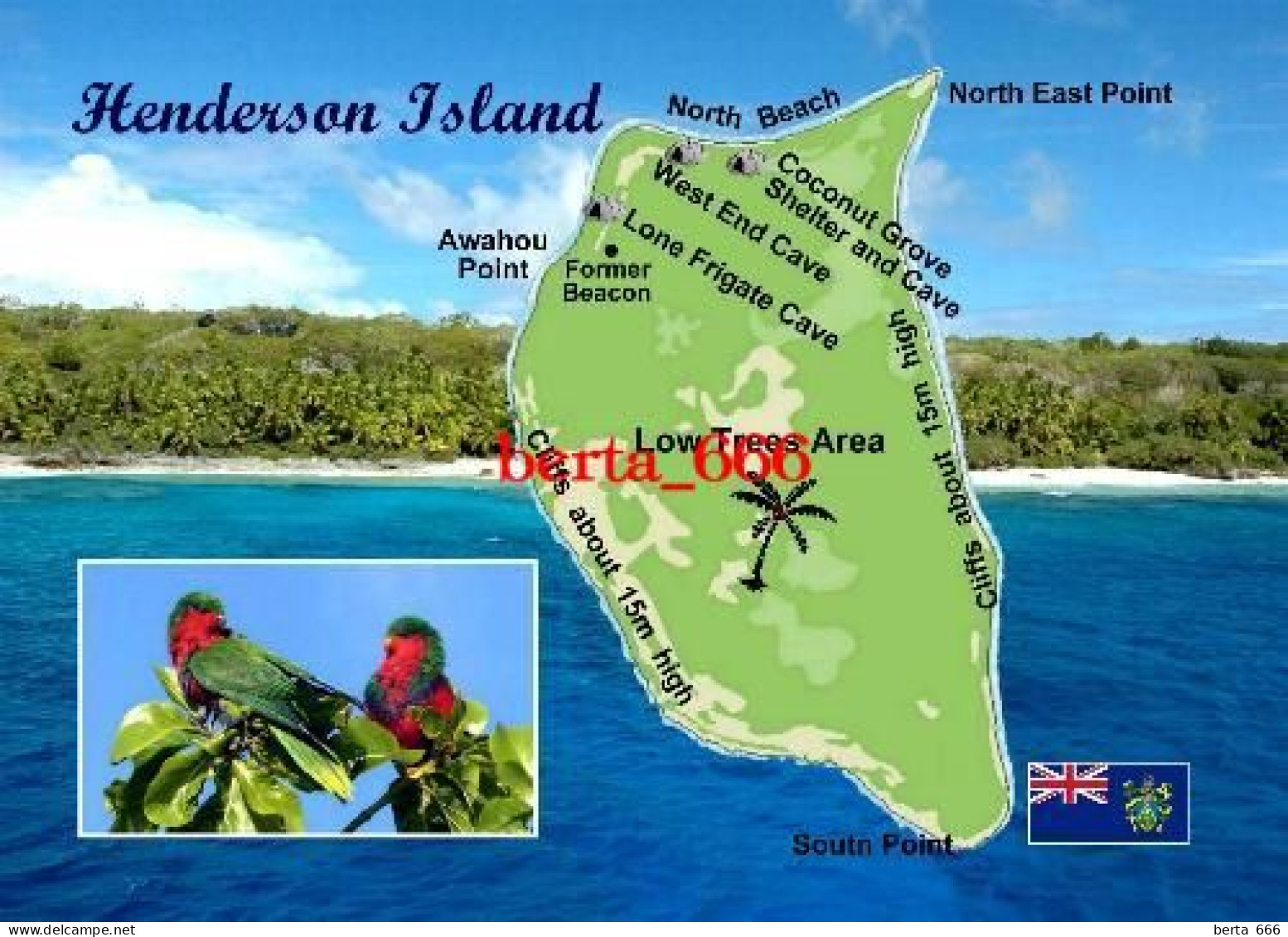 Pitcairn Henderson Island Map UNESCO New Postcard * Carte Geographique * Landkarte - Isole Pitcairn