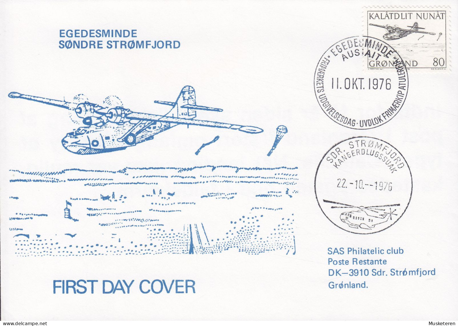 Greenland EGEDESMINDE Søndre Strømfjord 1976 FDC Cover Brief Lettre SAS Philatelic Club Helicopter Hubschreiber - FDC