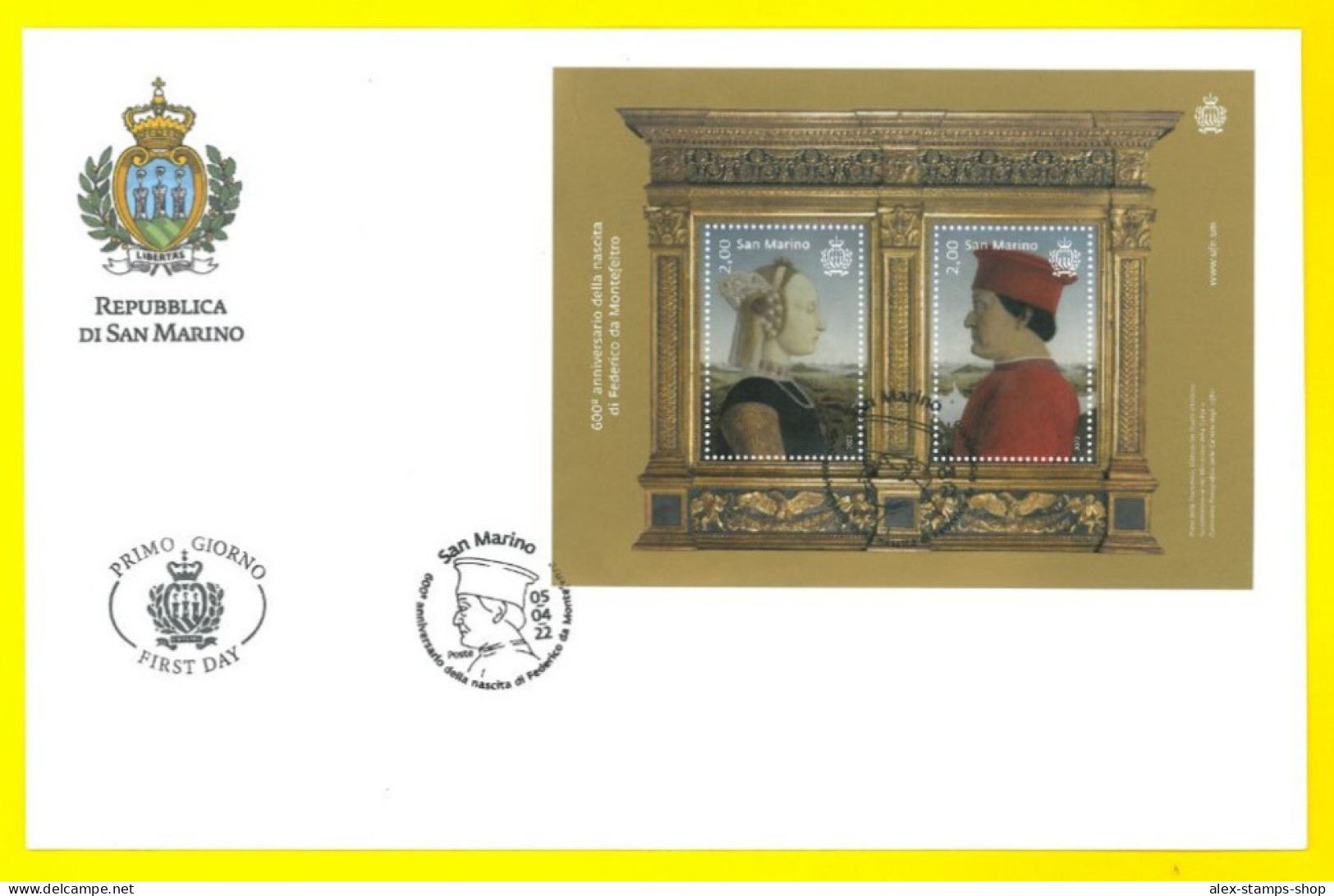 SAN MARINO 2022 FDC 600° Ann. Nascita Federico Da Montefeltro - First Day Cover - FDC