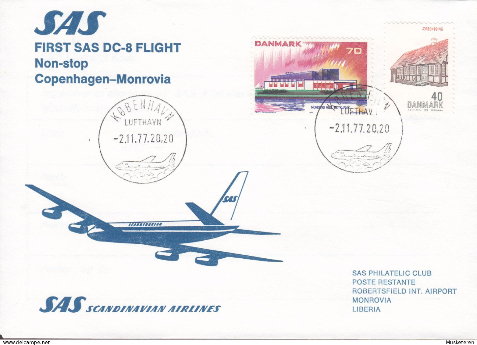 Denmark First SAS DC-8 Non-Stop Flight COPENHAGEN - MONROVIA Liberia 1977 Cover Brief Lettre Nordic Norden (Cz. Slania) - Covers & Documents