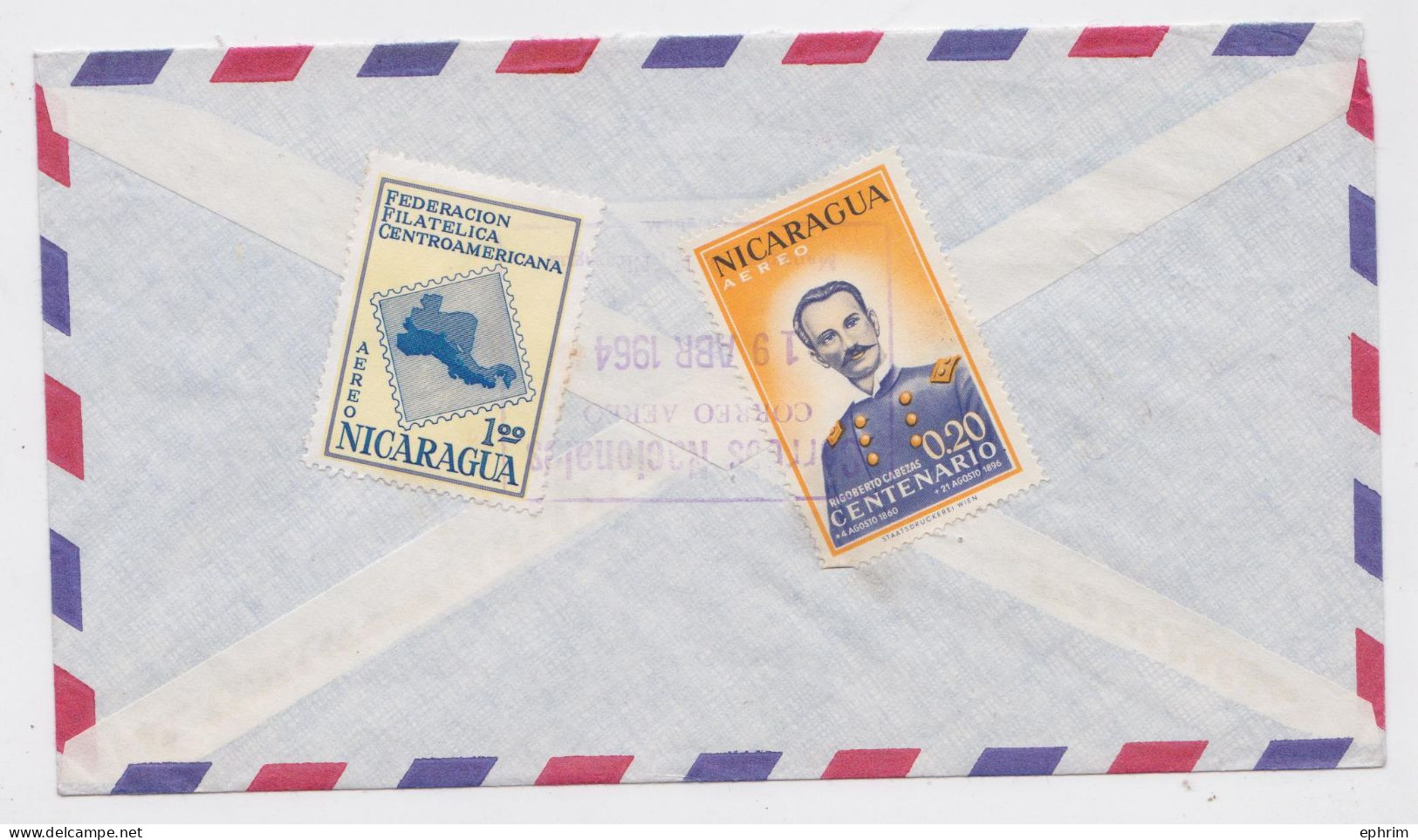 Nicaragua Lettre Timbre Rigoberto Cabezas Federacion Filatelica Stamp Short Air Mail Cover Correo Aereo Sello 1964 - Nicaragua