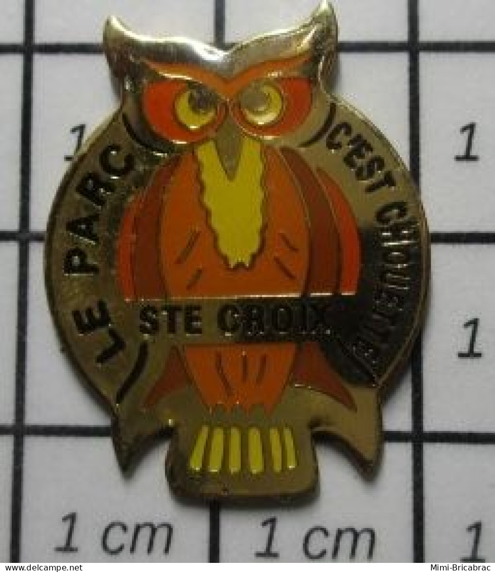 1718c Pin's Pins / Beau Et Rare : ANIMAUX / OISEAU HIBOU LE PARC STE CROIX C'EST CHOUETTE - Animals