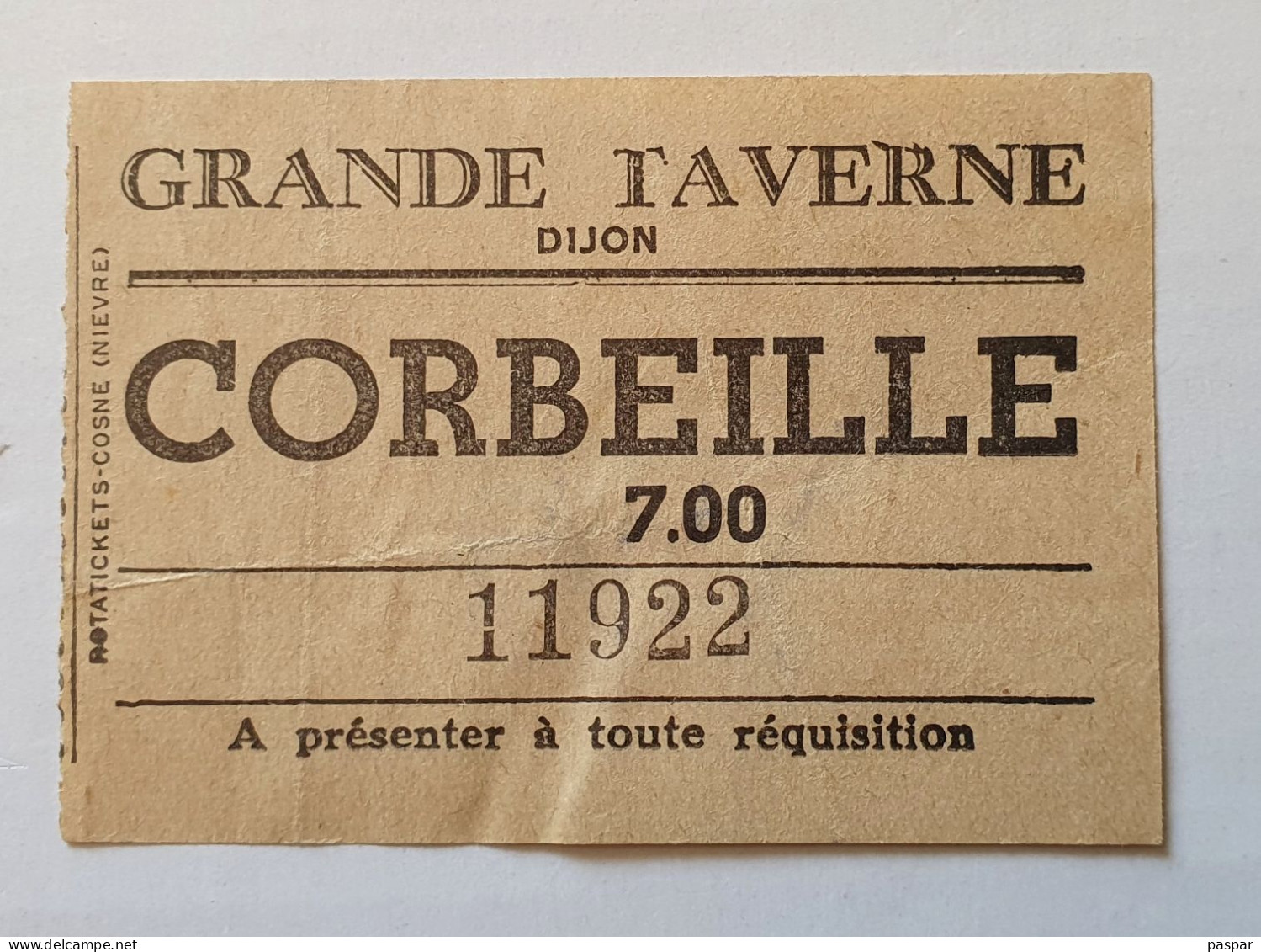 Ticket Billet Cinéma La Grande Taverne Dijon - Années 1930 Ou 1940 Corbeille Rotatickets Cosne - Tickets - Vouchers