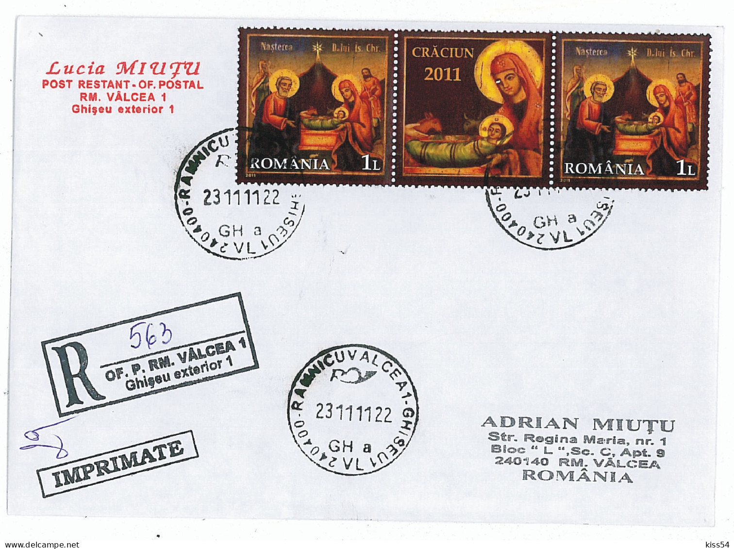 NCP 20 - 563-a CHRISTMAS, Romania - Registered, Stamps With Vignette - 2011 - Weihnachten