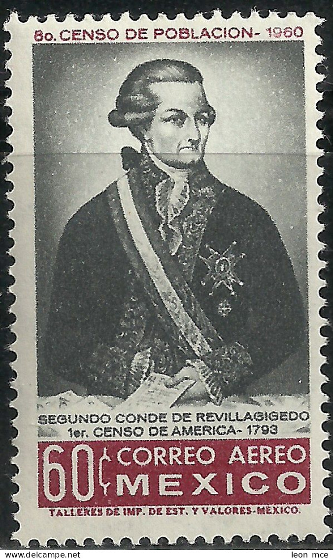 1960 MÉXICO CONDE DE REVILLAGIGEDO Sc. C257 MNH COUNT 1st. CENSUS  In AMERICA 1793 - Mexico