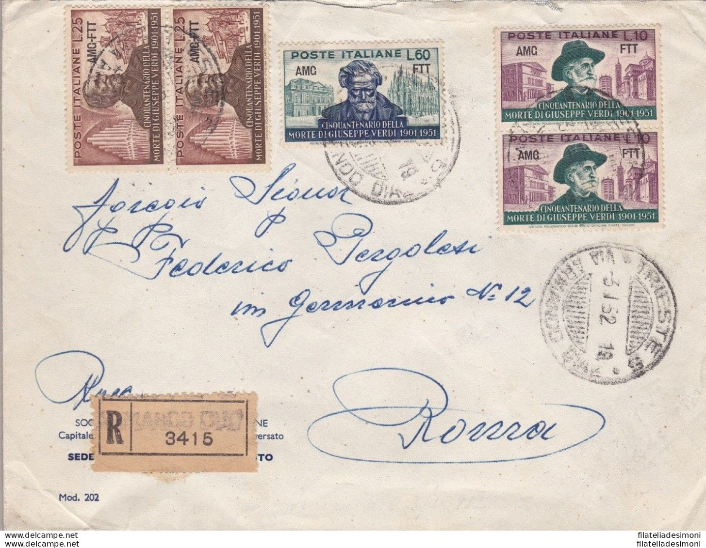 1951 TRIESTE A - N° 135/137 Verdi Su Raccomandata In Tariffa Per Linterno - Andere & Zonder Classificatie