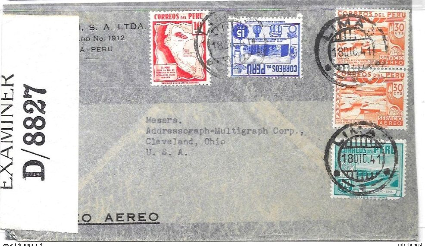 Peru Lima To Cleveland Ohio USA 1941 CENSORED - Pérou