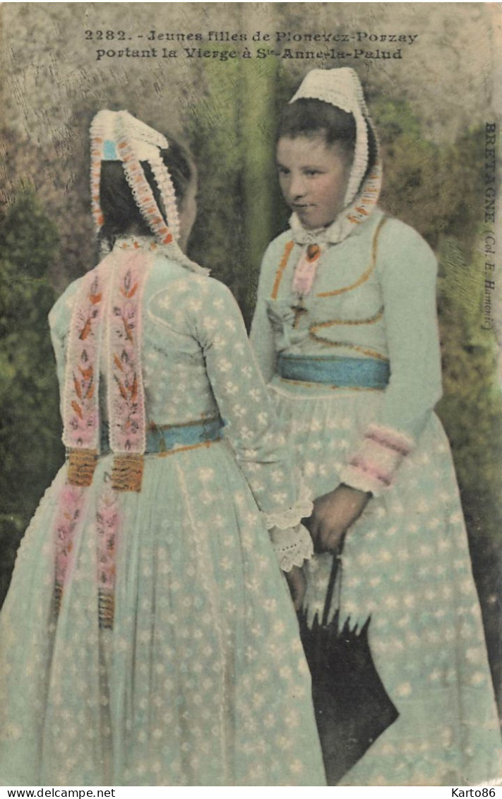 Plonévez Porzay * 1908 *jeunes Filles Du Village Portant La Vierge à Ste Anne La Palud * Coiffe Coiffes Costume - Plonévez-Porzay