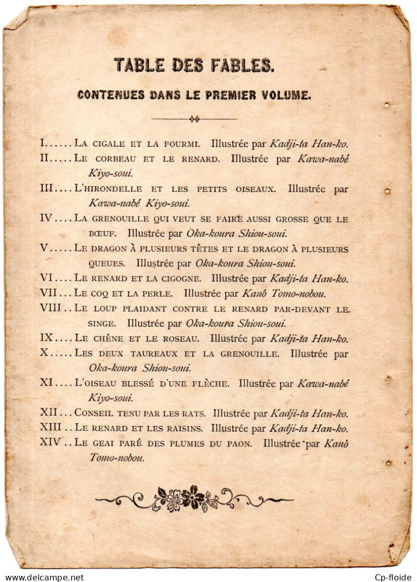 LIVRE . LA FONTAINE . CHOIX DE FABLES ILLUSTRÉES PAR UN GROUPE DES MEILLEURS ARTISTES DE TOKIO . 2 TOMES - Réf. N°292L - - Französische Autoren