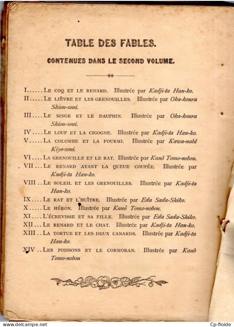 LIVRE . LA FONTAINE . CHOIX DE FABLES ILLUSTRÉES PAR UN GROUPE DES MEILLEURS ARTISTES DE TOKIO . 2 TOMES - Réf. N°292L - - French Authors