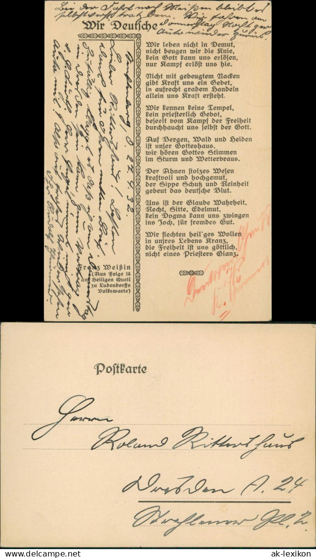 Ansichtskarte  Gedicht "Wir Deutsche" Franz Weißin 1928 - Philosophie & Pensées