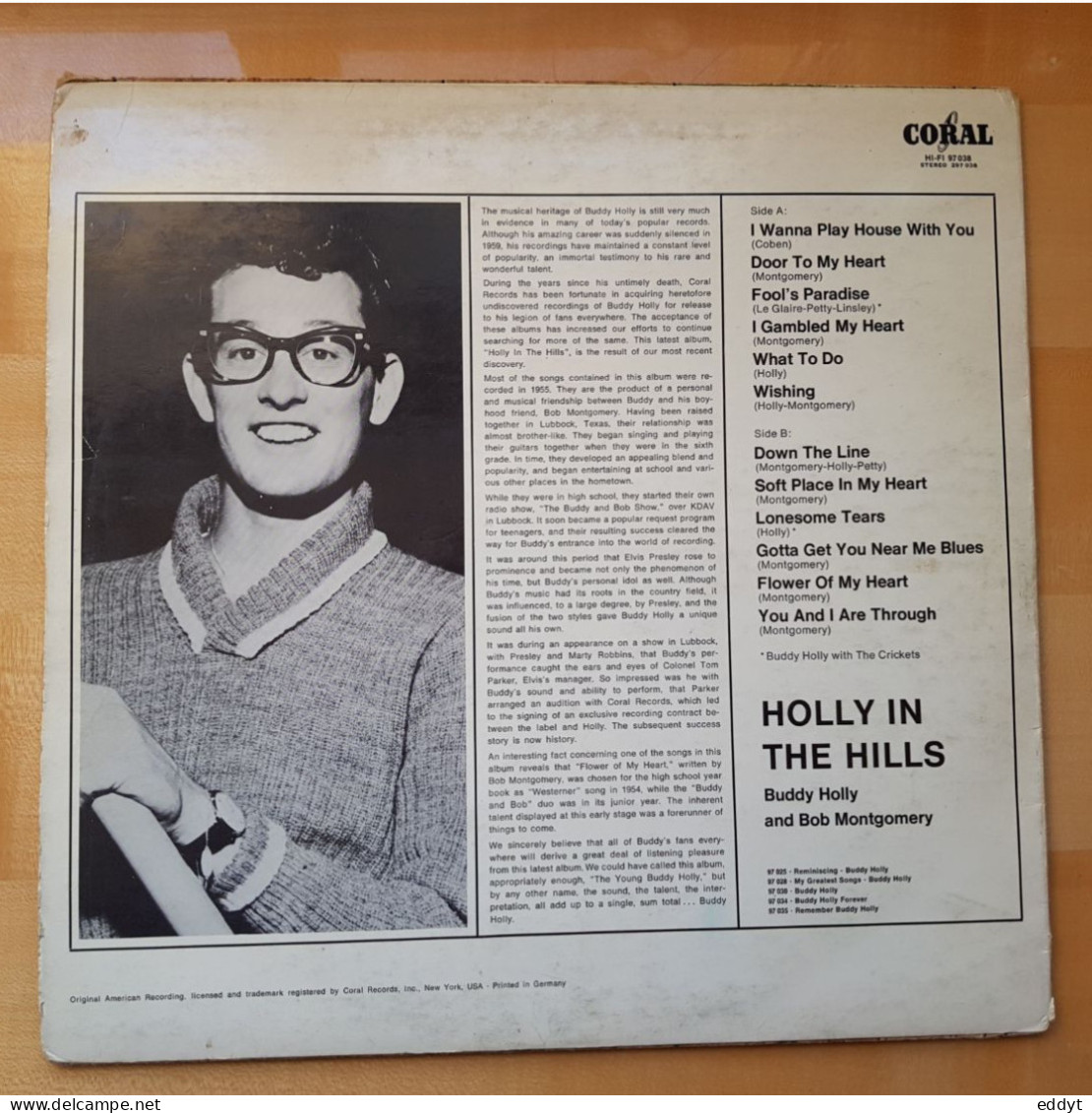 Vinyle Disque 33T - BUDDY HOLLY & Bob Montgomery  - Holly In The Hills - TBE