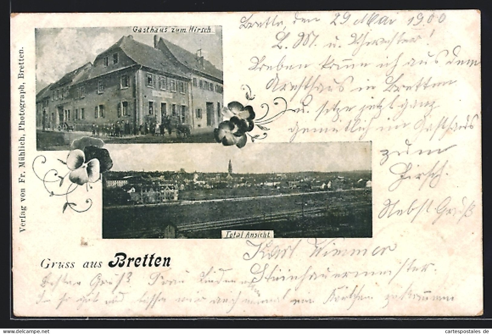 AK Bretten, Gasthaus Zum Hirsch, Totalansicht  - Bretten