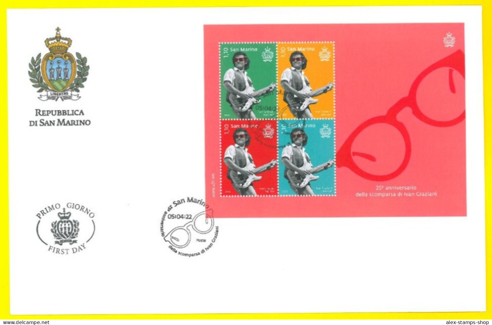 SAN MARINO 2022 FDC Ivan Graziani Musicista Cantante - First Day Cover - FDC