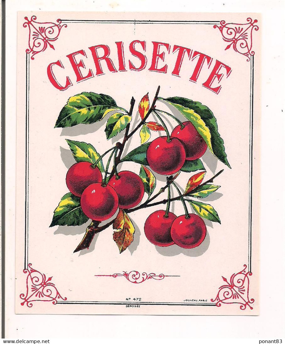 Etiquette Ancienne CERISETTE - Imprimeur Jouneau - - Alcoli E Liquori