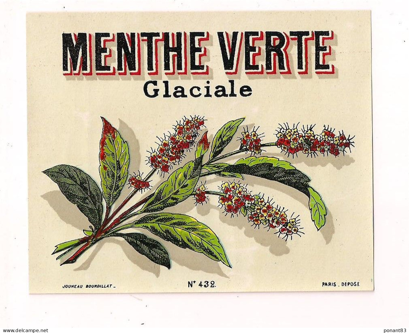 Etiquette Ancienne MENTHE Verte Glaciale - Imprimeur Jouneau - - Alcools & Spiritueux