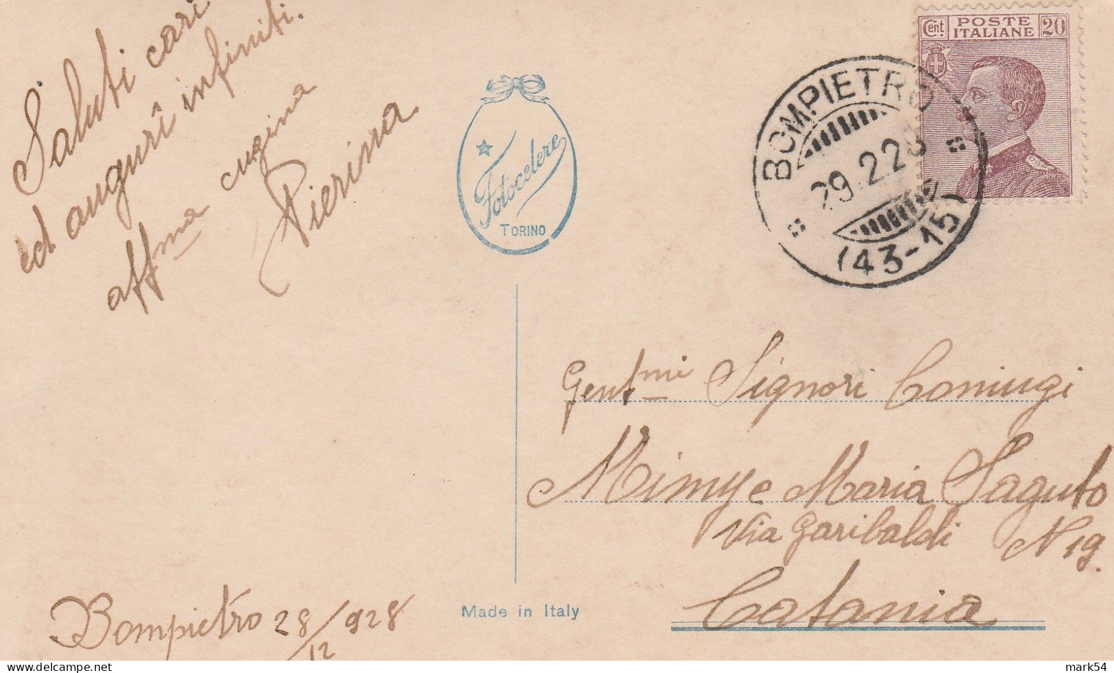 E 307 Bompietro Frazionario 43-15 Del 1928 - Storia Postale