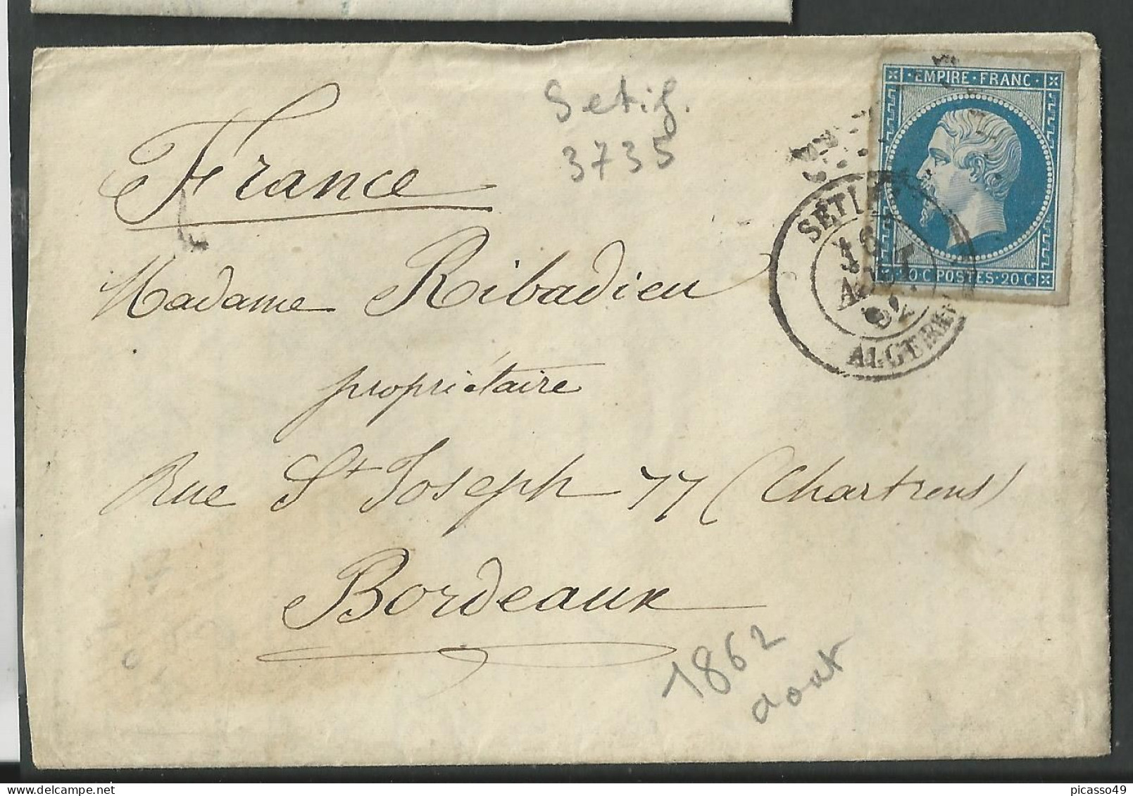 Algérie , Sétif , Cachet Type 15 Sur Timbre N° 14 Du 14 Août 1862 - Autres & Non Classés