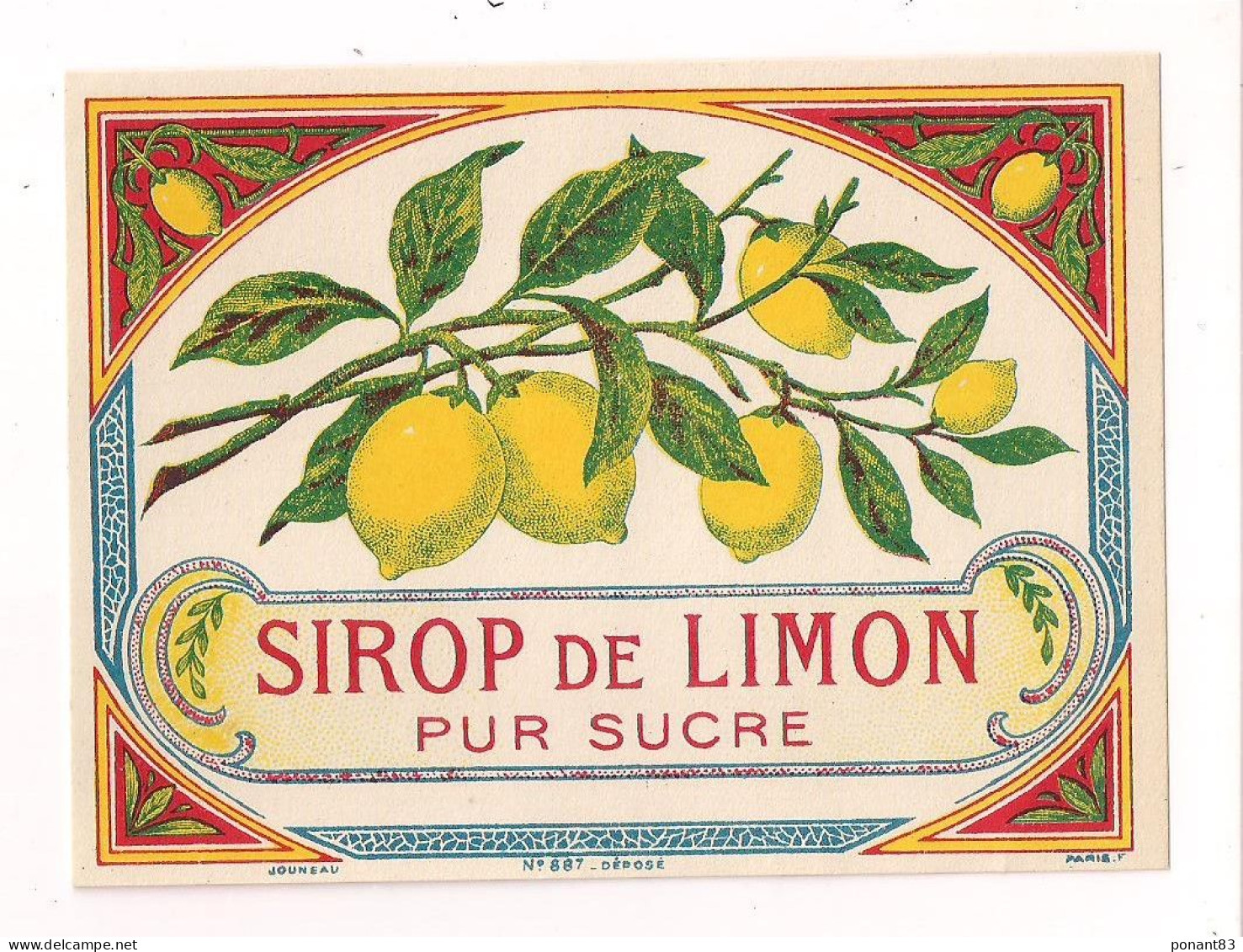 Etiquette Ancienne Sirop De LIMON - Imprimeur Jouneau - - Alcoholen & Sterke Drank