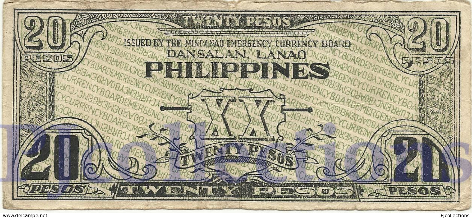 PHILIPPINES 20 PESOS 1942 PICK S474 VF RARE LOW SERIAL NUMBER "A 1544" - Filippijnen