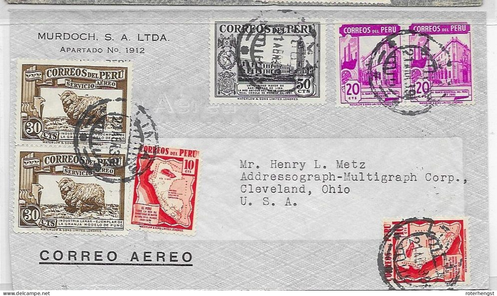 Peru Lima To Cleveland 1939 Airmail Letter - Peru