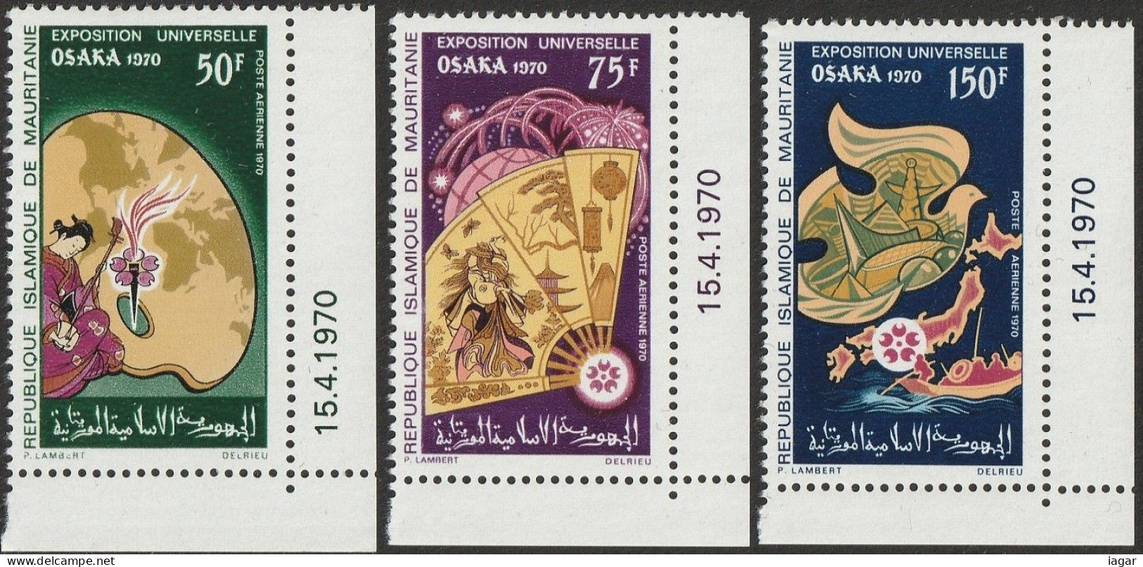 THEMATIC  OSAKA UNIVERSAL EXPO:  JAPANESE COLOURS AND TRADITIONS  - CORNER SET WITH DATE  -     MAURITANIE - 1970 – Osaka (Giappone)