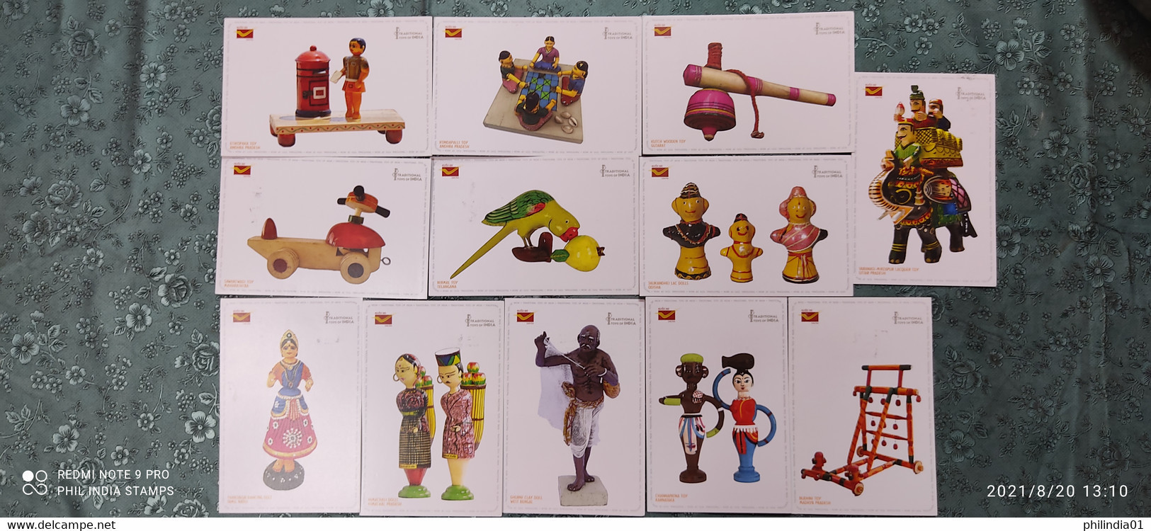 India 2020 Traditional Toys Childhood Doll 151 Years Of Post Card Philately Day Set Of 12 Cancelled Post Cards # 7774 - Poupées