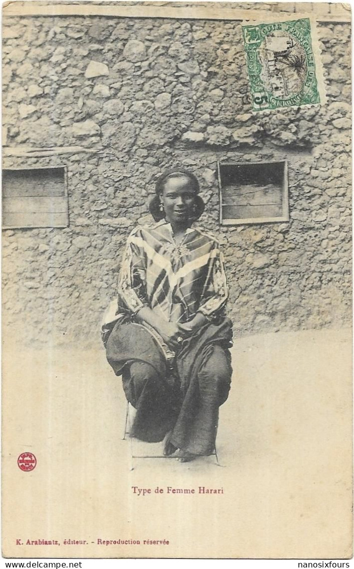 AFRIQUE.  DJIBOUTI.  TYPE DE FEMME HARARI  CARTE ECRITE AN 1909 - Djibouti