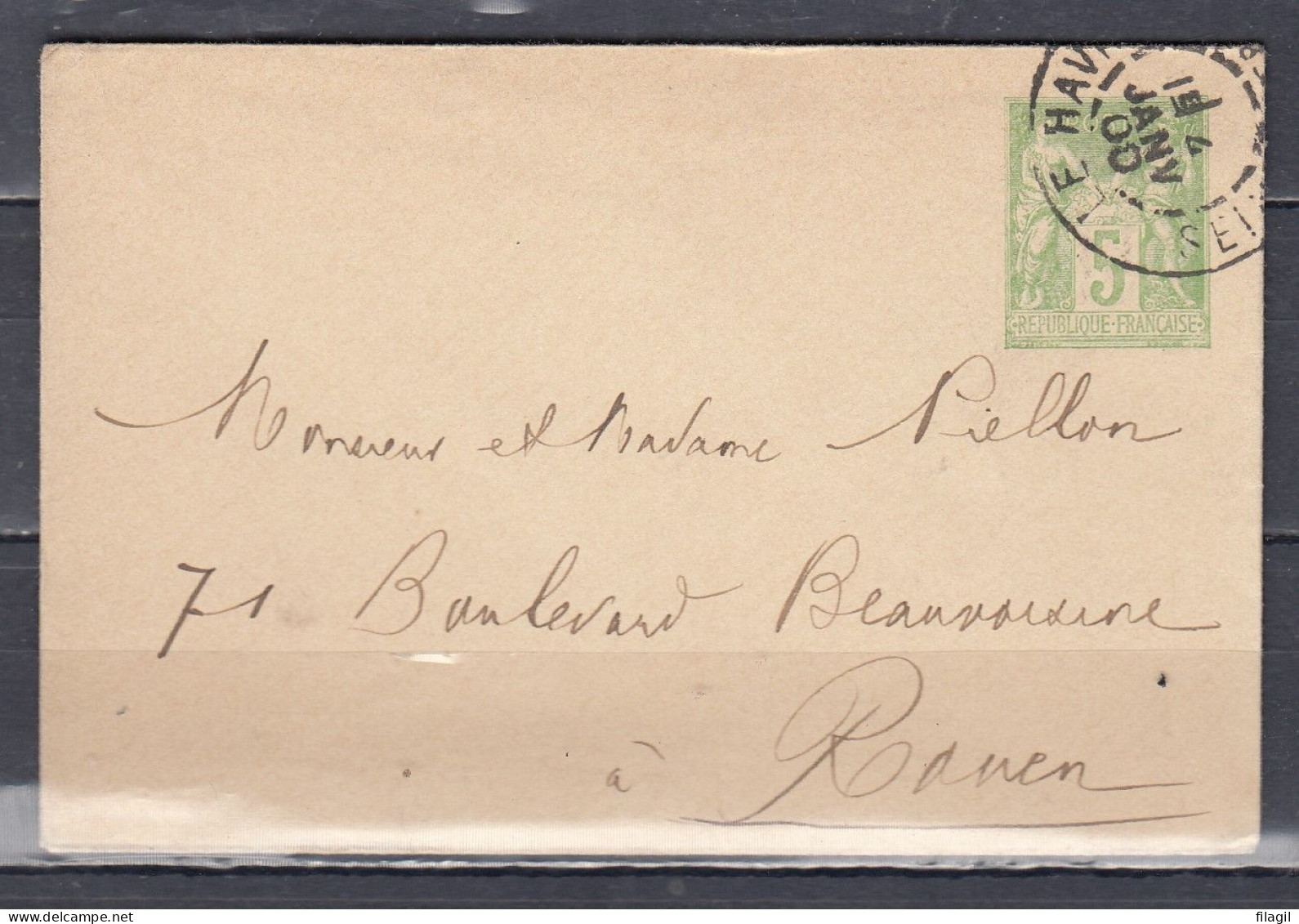 Brief Van Le Havre Seine Naar Rouen - 1898-1900 Sage (Type III)